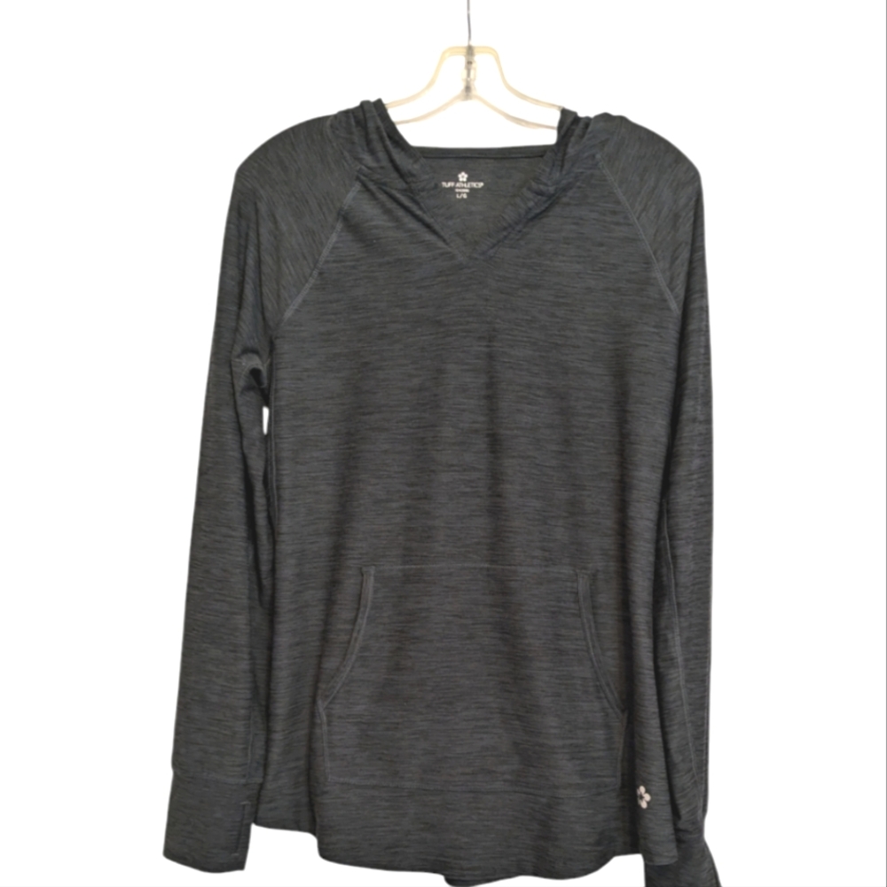 Ladies TUFF Atletics hooded top. EUC. Lightweight Dark Grey. Size L